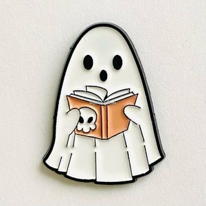 8/$40 Ghost Reads Book Enamel Pin
